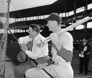 Ted Williams Prints: Ted Williams and Joe Cronin Standing in Baseball Stadium