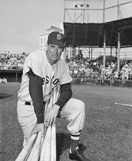 Great Prints: Ted Williams Poses Holding Many Bats