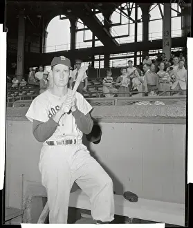 Ted Williams Posing with Baseball Bat Before All Star Game
