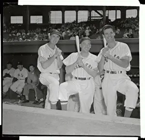 Ted Williams and Teammates Posing with Baseball Bats