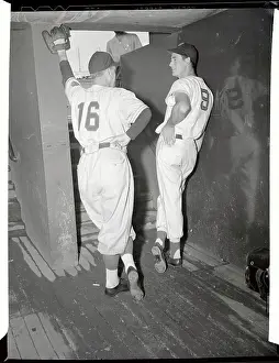 Ted Williams and Ted Lyons Talking in Passageway