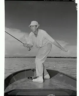 Ted Williams Throwing out Fishing Rod