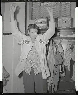 Trying On Prints: Ted Williams Trying on His Uniform