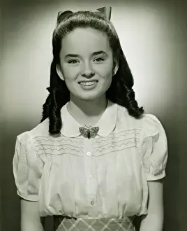 Blouse Prints: Teenage girl (14-15) with long hair, (B&W), portrait