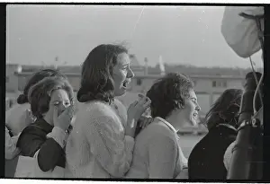 Two Teenage Girls Crying as They Watch the Beatles Place Take Off