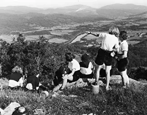 Teenage girls on hike in mountains