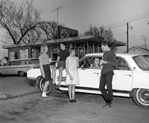 Kansas Prints: Teenagers Eating At Drive-In Diner