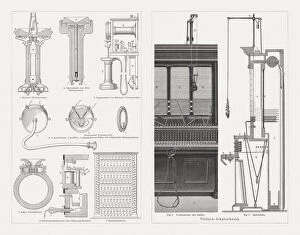 Telephone systems and distributor, wood engravings, published in 1897