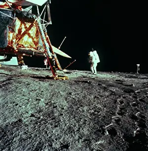 Television Camera Filming as Astronaut's Moon Walk