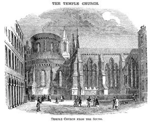 Dome Gallery: Temple Church, London, from the south (Victorian woodcut)