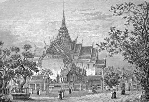 The Temple with the Funerary Urns of the Kings of Siam, c. 1885, Thailand, Historic, digitally restored reproduction of an original 19th century painting, exact original date not known