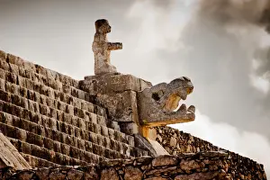 Zapotec Prints: Detail of Temple of the Warriors (pyramid and columns), Chichen Itza, Mexico