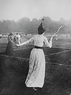 Prints of A woman playing tennis in Central Park, New York, 1904. (Photo by European Picture Service/FPG/Archive Photos/Getty Images) The Grand Slam Gallery: Tennis In Central Park, 1904