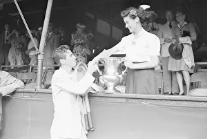 Congratulating Prints: Tennis Champion Sarah Palfrey Cooke Congratulates Bobby Riggs
