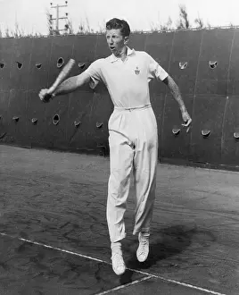 Tennis Court Prints: Tennis Player Don Budge Delivering Backhand