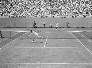 Tennis Players Jack Kramer and Bob Falkenburg In Tennis Match