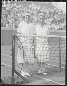 Tennis Players Molla Mallory and Joan Frey Posing by Net