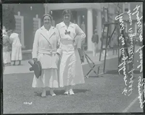 Prints of (Original Caption). Photo taken at the National Woman's Lawn Tennis Championship. Mrs. George Wightman and Miss Molla Bjerstedt A Game of Elegance: Tennis Through the Ages: Tennis Players Posing Together
