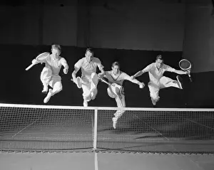 Tennis Stars Jumping Over Net