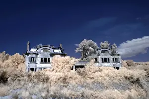 Destruction Prints: Terrifying and abandoned house. Infrared image