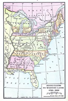 Prints of Color coded map showing the territorial claims of the states to western lands east of the Mississippi River, 1783 - 1802 Discover the World in Maps: Past, Present, and Beyond: Territorial Claims To Western Lands