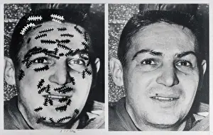 Detroit Prints: Terry Sawchuck with and without Stitches Painted on Face