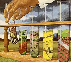 Test Tubes Showing Farm Fields