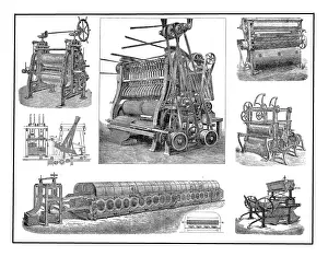 Machines Prints: Textile industry, grinding machines