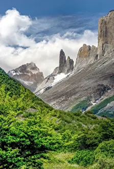 Prints of Mount Fitz Roy (or Monte Fitz Roy) is a mountain located near El Chaltén village, in the Southern Patagonian Ice Field in Patagonia, on the border between Argentina and Chile Travel Imagery Prints: The back of the chain of mountains that include Mount Fitz Roy