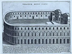 Heritage Buildings Prints: Theatrum Marci Scauri, This theatre was a temporary theatre described by Pliny the Elder in 58 B