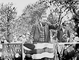 Theodore Roosevelt Speaking at Rostrum Podium