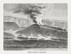 Volcano Gallery: Thera crater on Santorini, Greece, wood engraving, published in 1897