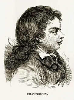 Thomas Chatterton Portrait, England Victorian Engraving, Circa 1840