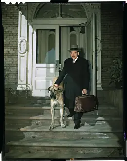 Thomas E Prints: Thomas Dewey Walking His Dog