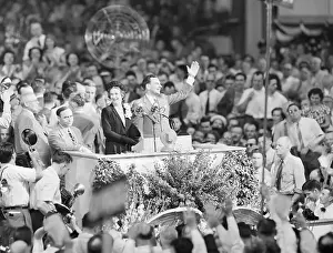 Thomas E Dewey with Wife Waving to Crowd