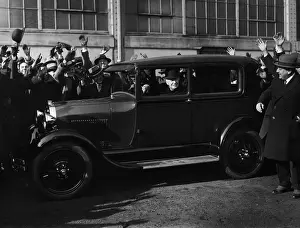 Thomas Edison in Car Surrounded by Crowd