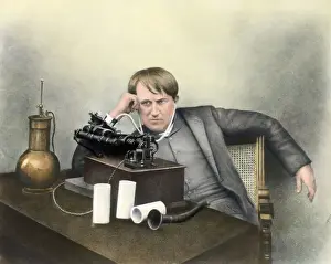 Record Player Prints: Thomas Edison with Phonograph