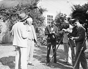 Famous Inventors Prints: Thomas Edison with Reporters and Cameramen