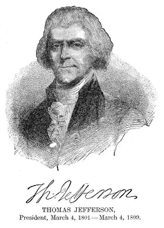 Thomas Jefferson - USA President engraving with his signature 1888