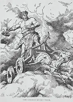 Thor Riding Chariot on Clouds