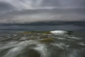 Cloud Blanket Prints: Thundercloud, shelf cloud, with storm and waves on Lake Constance near Konstanz