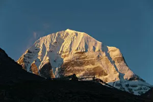 Snowcapped Mountain Collection: Tibetan Buddhism, snow-capped sacred Mount Kailash, or Gang Rinpoche, pilgrims trail, Kora, Ngari