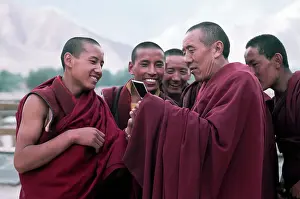 Lhasa Prints: Tibetan Monks Looking At Polaroids