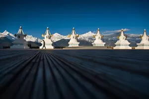 Tibetan stupas and the snow mountain