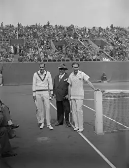 Bill Tilden Standing on Court with Jean Borotra and Official