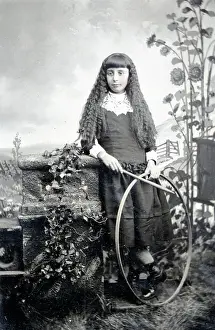 Time Captured: Vintage Art: Tintype of girl posing with hoop and stick game