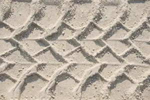 Tire Prints: Tire tracks in the sand, Etosha Pan, Etosha National Park, Namibia