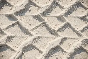 Tire Prints: Tire tracks in the sand, Etosha Pan, Etosha National Park, Namibia