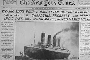 Prints of 16th April 1912: Front page of The New York Times newspaper with headlines announcing the sinking of the Titanic ocean liner, dated Tuesday. (Photo by Blank Archives/Getty Images) A Visual Journey Through the Legacy of the World’s Most Infamous Ship: Titanic Headline