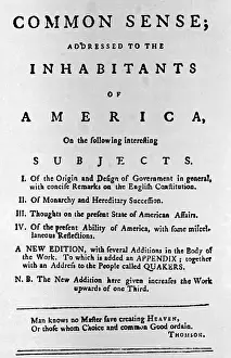 Title Prints: Title Page to Common Sense by Thomas Paine